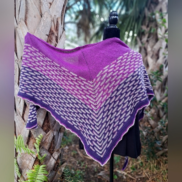 SOLD One of a Kind Warm and Cozy Knit Shawl Purple Pink Hand Dyed Wool Cashmere - Picture 2 of 15